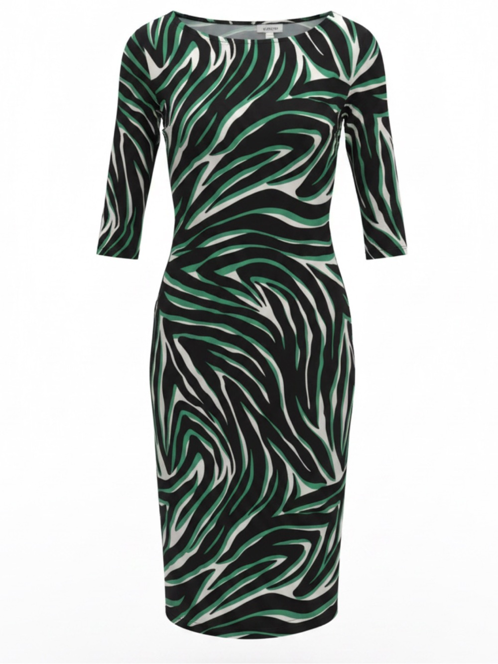 Chico's Black, Green & Cream Swirl Midi Dress